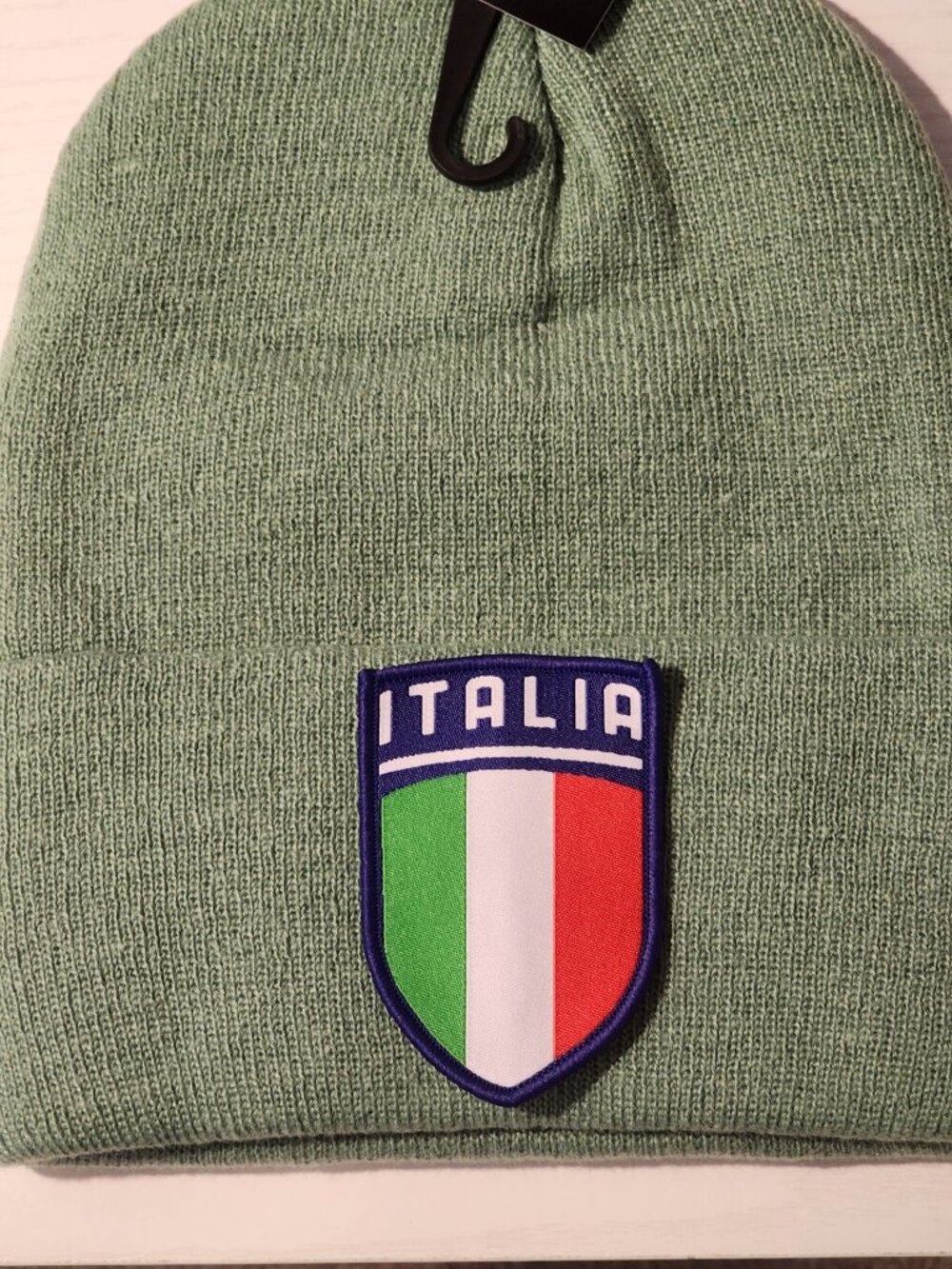 ITALIA Patched Knit Cuffed Beanie in Mint Green